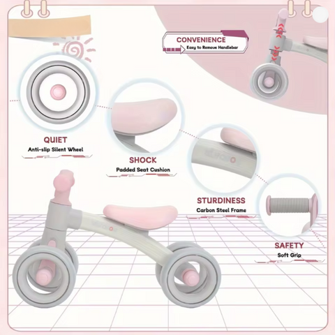 Loopfiets - roze-grijs - loopfiets 1 jaar - loopfiets 2 jaar - loopfiets 3 jaar - loopfietsen - loopfiets jongens 2 jaar - loopfiets meisje 2 jaar