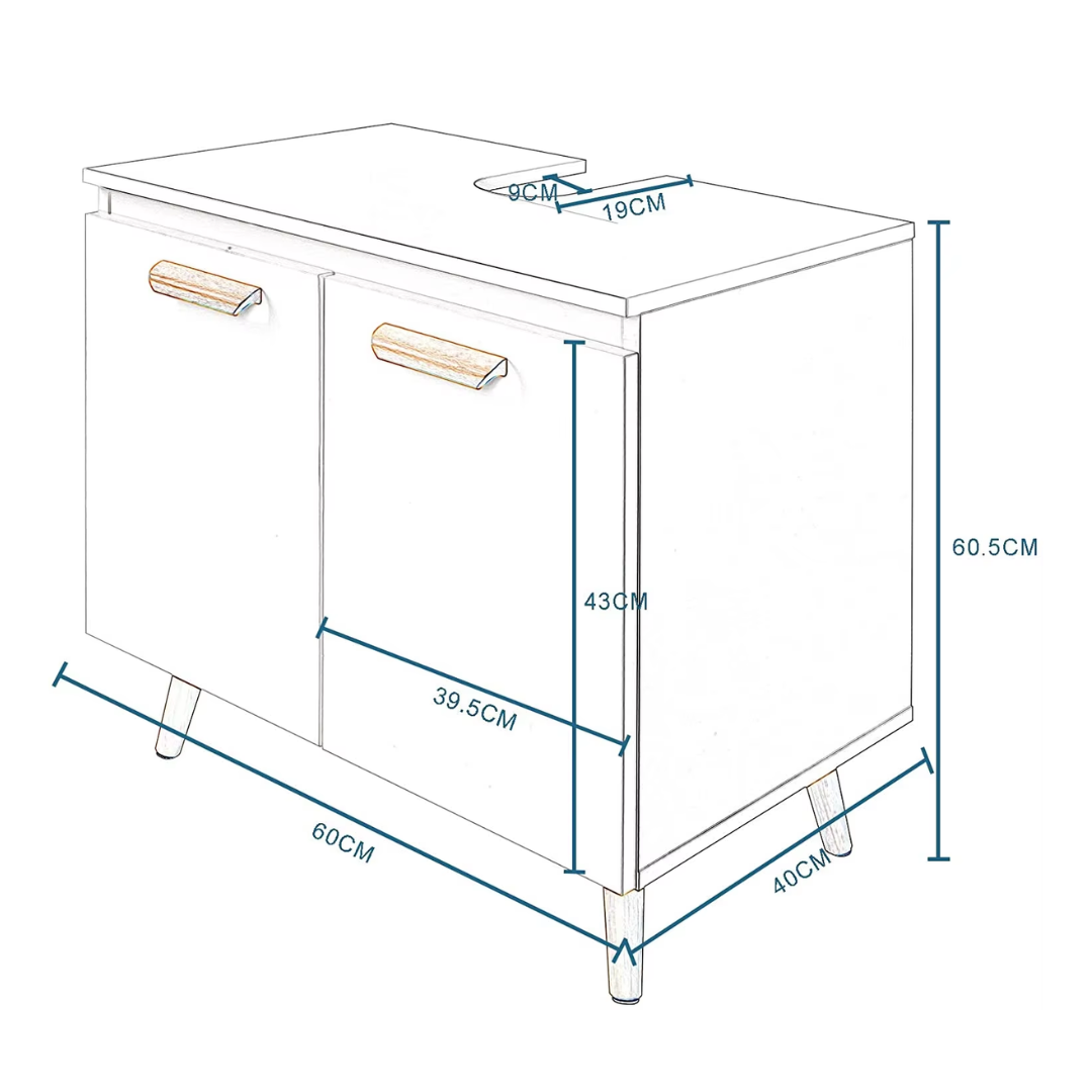 Wastafelmeubel 60x40x60,5 cm – Badkamerkast Onder Wastafel met Uitsparing – Wastafel Onderkast – Compact & Modern Design – Opbergruimte voor Badkamer - Witte