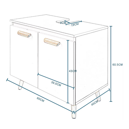 Wastafelmeubel 60x40x60,5 cm – Badkamerkast Onder Wastafel met Uitsparing – Wastafel Onderkast – Compact & Modern Design – Opbergruimte voor Badkamer - Witte