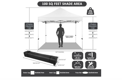 Pop-up Partytent – Klap Tent – Vouwtent – Markt Tent – Evenemententent – 3,05×3,05 Meter – 4 Afsluitbare Zijwanden – Verstelbare Hoogte