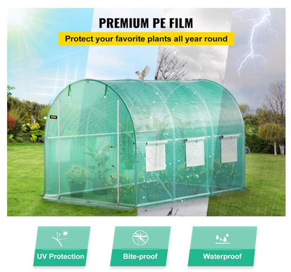 Kweekkas Tunnel – Tuinkas – Foliekas – Plantentunnel – Broeikas – 609,6x304,8x213,36 cm – Gegalvaniseerd Stalen Frame – 12 Oprolbare Ramen & 2 Ritsdeuren – Groen Netdoek