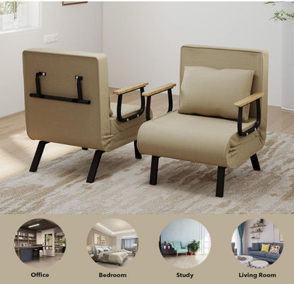 Lounge Chair – Fauteuil – Loungestoel – Relaxfauteuil – Zitzak – Verstelbaar Design – Dikke Memory Foam Vulling – Khaki Katoenen Bekleding
