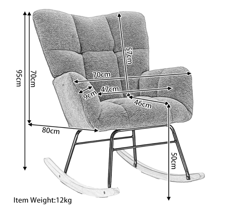 Schommelstoel – Witte Rocking Chair – Teddy Fauteuil – Schommel Fauteuil – Lounge Stoel – Zachte Teddy Bekleding – Stevige Houten Poten