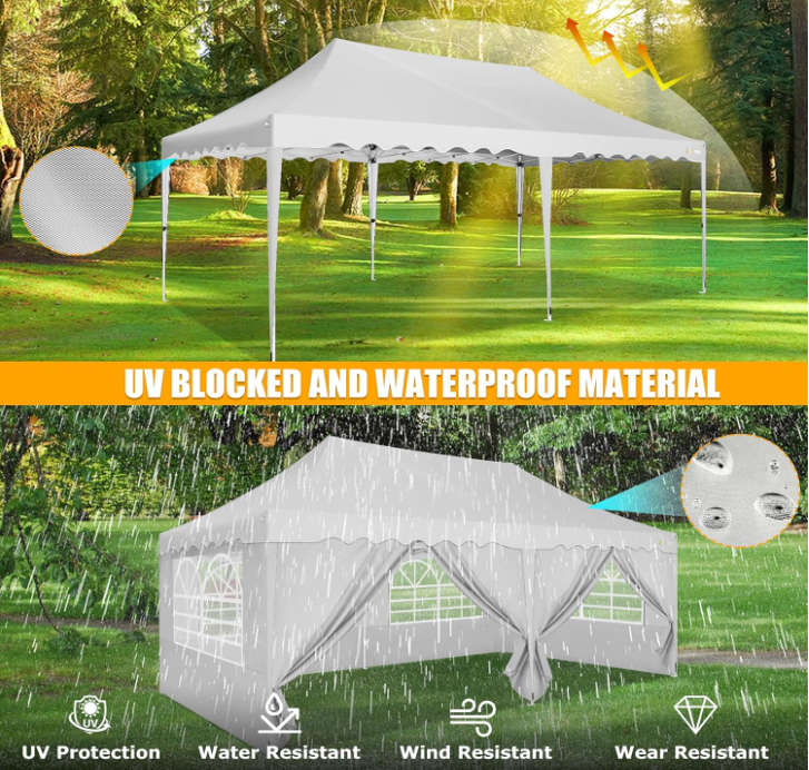 Partytent – Paviljoen – Tuintent – Easy-up Tent – Feesttent – 3x6m – Waterdicht 420D Oxford Stof – UPF50+ UV-Bescherming