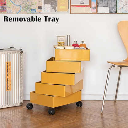 Rollende Opbergkast – Mobiele Kasten – Beweegbare Opberger – Lades Met Wielen – Rijdende Opbergruimte – Scandinavisch Design – Waterbestendig PVC – Vijf Ruime Planken – Tangerine Variant