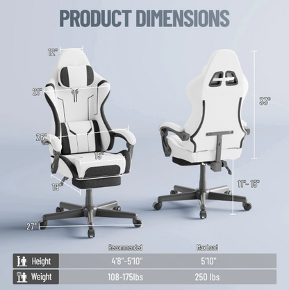 Gaming Stoel – Gamestoel – Gaming Chair – Game Stoel – Speelstoel – Verstelbaar 150-190 cm – Met Inklapbare Voetensteun – Lendensteun & Hoofdsteun – Max. 135 kg