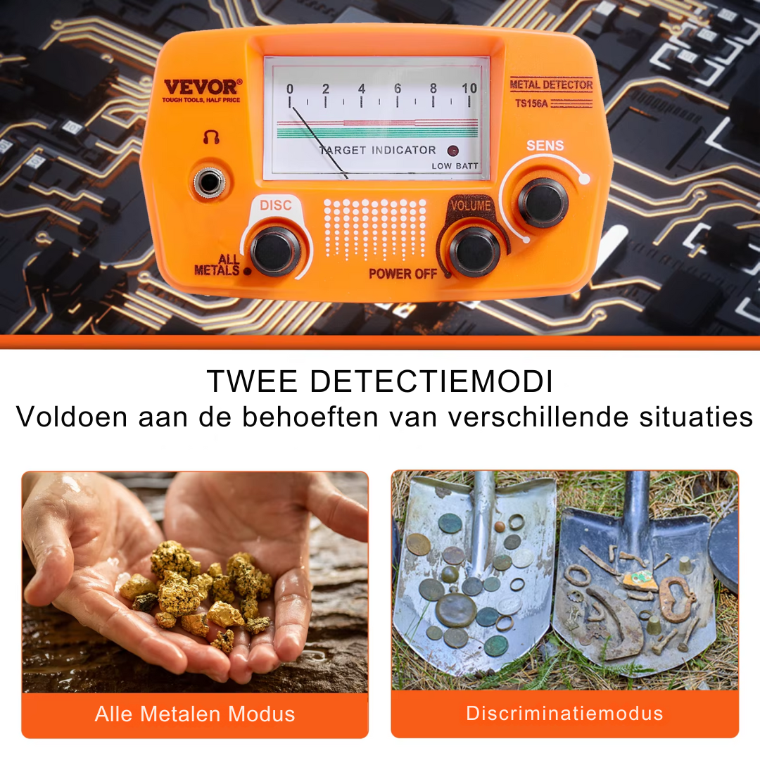 Metaaldetector - Metaalzoekapparaat voor professionals - Hoge nauwkeurigheid - Oplaadbaar - LCD-scherm - Verstelbaar 38-49in - 8in spoel - Zwart en oranje - QUORE