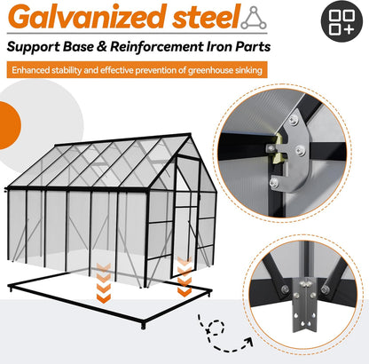 Kweekkas – Tuinkas – Serre – Plantenkas – Aluminium Frame – 310 x 250 x 205 cm – Weerbestendig Met Ventilatie – Schuifdeur En Fundering