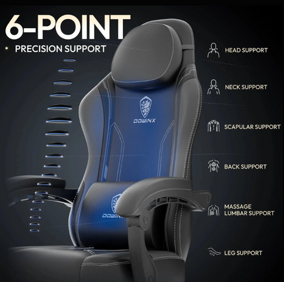 Gamingstoel – Bureaustoel – Office Chair – Gamestoel – Recliner – Ergonomisch – Verstelbare Voetensteun – 137 KG Gewichtscapaciteit – Lumbale Ondersteuning – Zwart/Blauw