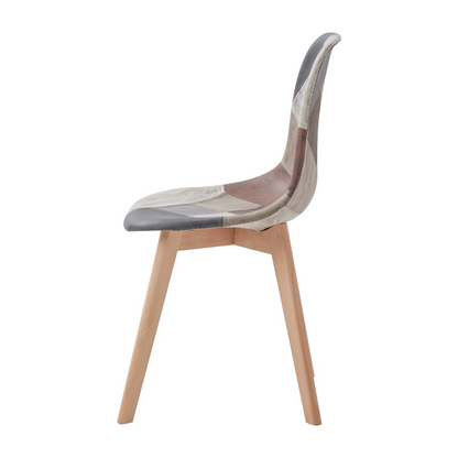Set van 4 Eetkamerstoelen – Comfortabele Kuipstoelen met Gewatteerde Zitting – Patchwork Design in Bruin - Beige & Grijs – Scandinavische Stoelen met Houten Onderstel – Modern & Stijlvol voor Eetkamer of Keuken