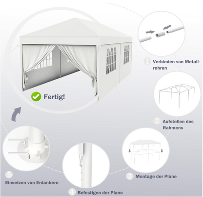 Partytent – Vouwtent – Paviljoen – Tuintent – Feesttent – 3x6 m – Verstelbare Hoogte 2,44-2,64 m – Waterafstotend Oxford Polyester – Stevig Stalen Frame
