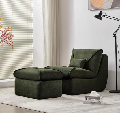 Relaxfauteuil – Fauteuil – Loungechair – Relaxstoel – Zitzak – Ergonomisch Design – Licht Beige Chenille Stof – Traagschuim Comfort