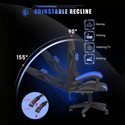 Gaming Stoel met LED Verlichting – Ergonomische Gamestoel met Hoge Rugleuning en Hoofdsteun – Verstelbare Bureaustoel voor Gamers – Comfortabele Computerstoel – Zwart met Blauw Design