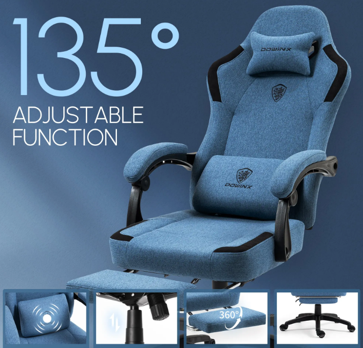 Ergonomische Gaming Stoel – Bureaustoel – Computerstoel – Office Chair – Zwart Blauw – Verstelbare Voetsteun – Ademend Mesh Rugleuning