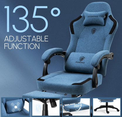 Ergonomische Gaming Stoel – Bureaustoel – Computerstoel – Office Chair – Zwart Blauw – Verstelbare Voetsteun – Ademend Mesh Rugleuning