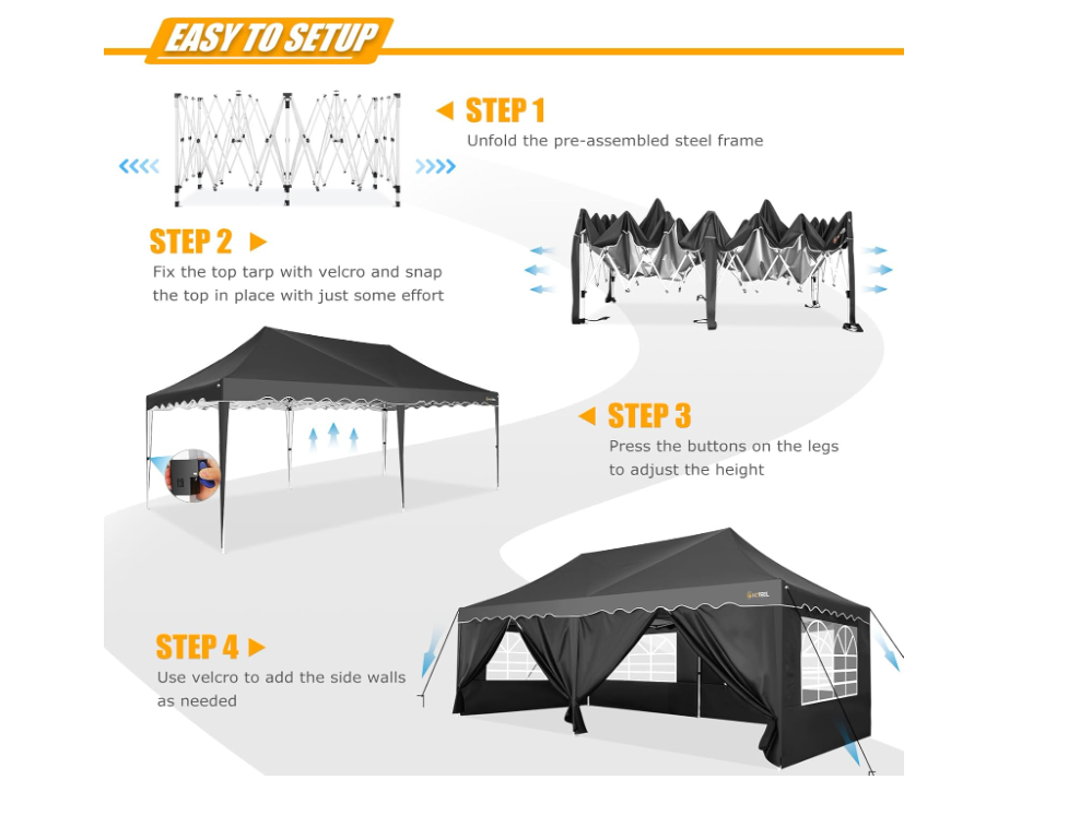 Pop Up Gazebo – Vouwtent – Partytent – Markt Tent – Tuinpaviljoen – Grijs – 3x6 Meter – 420D Oxford Met UPF50+ UV-Bescherming