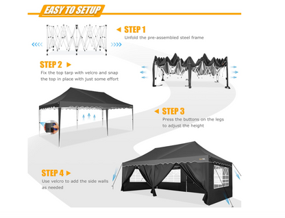 Pop Up Gazebo – Vouwtent – Partytent – Markt Tent – Tuinpaviljoen – Grijs – 3x6 Meter – 420D Oxford Met UPF50+ UV-Bescherming