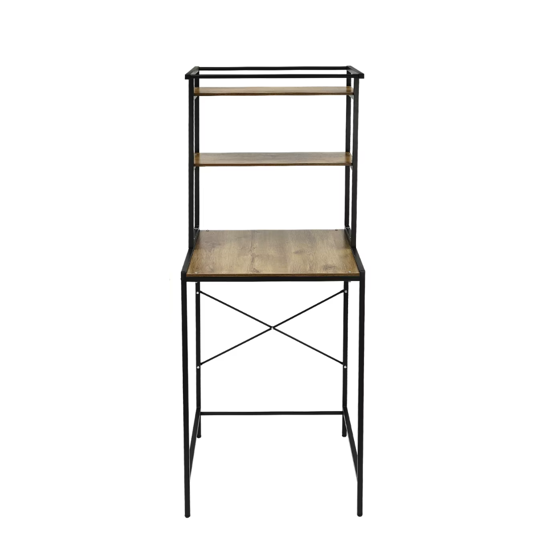 Wasmachine Ombouwmeubel – Kast met 3 Lagen – Wasmachine Rek voor Boven de Wasmachine – 69x60x176.5 cm – Zwart met Eikenhout – Extra Opbergruimte voor Badkamer of Wasruimte - QUORE