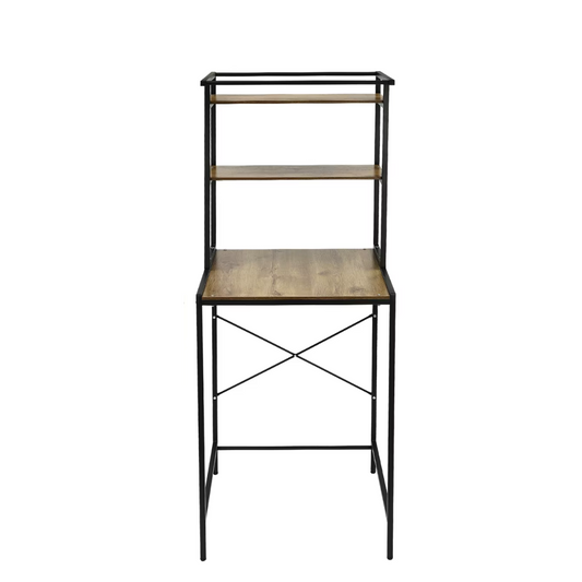 Wasmachine Ombouwmeubel – Kast met 3 Lagen – Wasmachine Rek voor Boven de Wasmachine – 69x60x176.5 cm – Zwart met Eikenhout – Extra Opbergruimte voor Badkamer of Wasruimte - QUORE