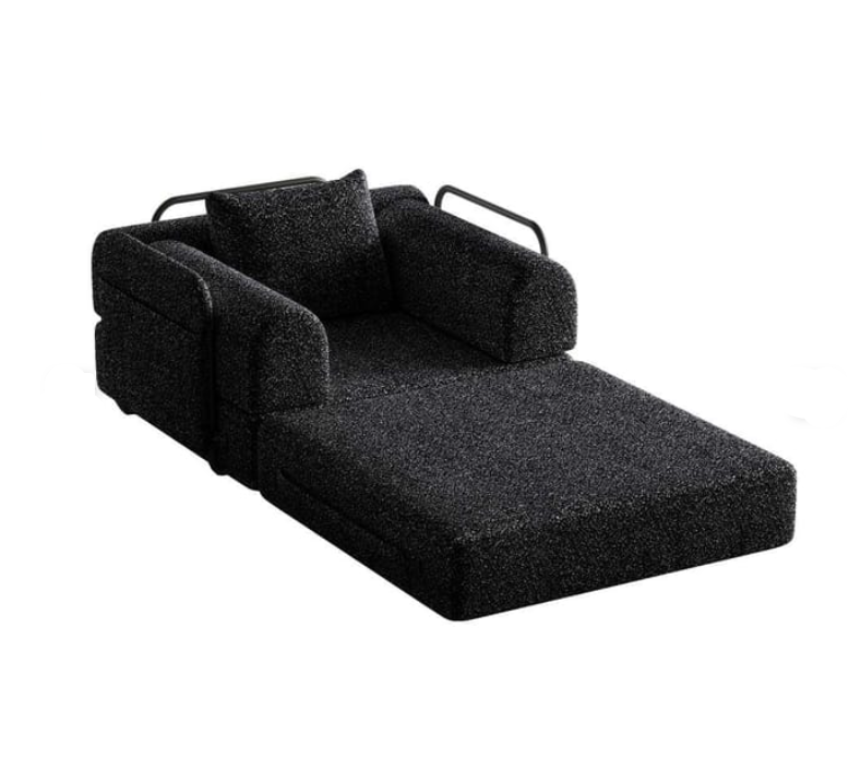 2-In-1 Chenille Sofa Bed – Slaapbank – Slaapstoel – Schuifbed – 1-Zits Zwart – Opbergvak in Armleuning – Stevige Drie Metalen Frame Constructie - QUORE