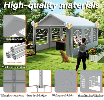 Feesttent – Partytent – Tuinpaviljoen – Evenemententent – Tuintent – Waterdicht – 3x6 Meter – Stevig Gegalvaniseerd Stalen Frame – Afneembare Zijpanelen