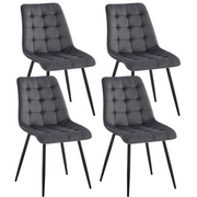 Set van 4 Moderne Eetkamerstoelen –  Grijs - Fluwelen Gewatteerde Stoelen met Ijzeren Poten – Nordic Stoelen voor Keuken en Woonkamer – Zwart Metalen Frame – Minimalistische Eetkamerstoel