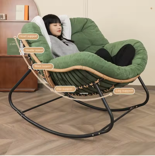 Schommelstoel – Schommelstoel Tuin – Relaxstoel – Fauteuil – Loungestoel – Oversized Design – PE-Rattan Metalen Frame – Memory Foam Kussen – Weerbestendig – Beige
