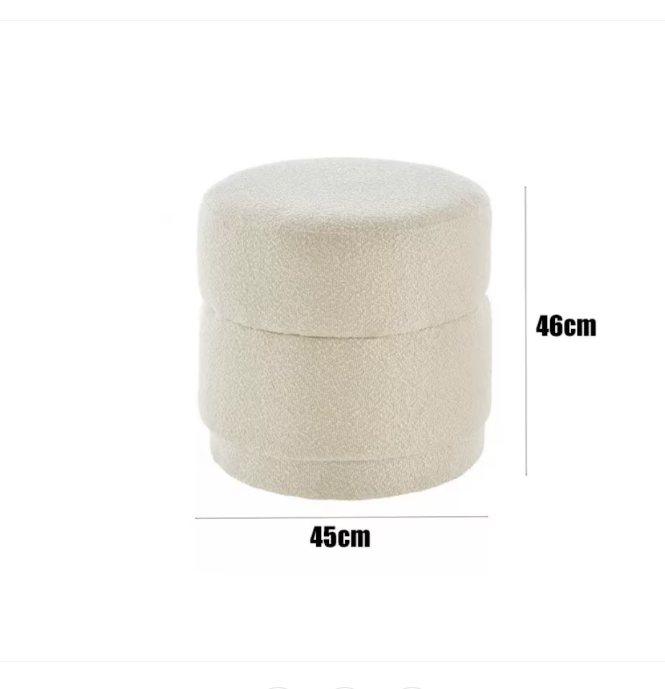 Poef – Opbergpoef – Opbergkruk – Zitzak – Voetenbankje – Ronde Opbergkruk Beige – Met Opbergruimte – Metaal & Zachte Bekleding – 45x45x46 cm – Direct Gebruiksklaar