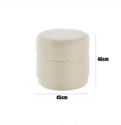 Poef – Opbergpoef – Opbergkruk – Zitzak – Voetenbankje – Ronde Opbergkruk Beige – Met Opbergruimte – Metaal & Zachte Bekleding – 45x45x46 cm – Direct Gebruiksklaar