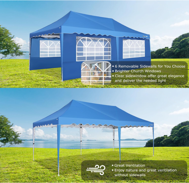 Partytent – Feesttent – Tuintent – Paviljoen – Canopy – 3x6 Meter – Waterdicht Met 6 Zijwanden – Draagbare Tent Met Wieltjes