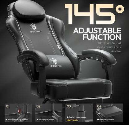 Gamingstoel – Bureaustoel – Ergonomische Stoel – Computersstoel – Racestoel – Zwart/Wit – Inklapbare Voetsteun – 136 KG Draagvermogen