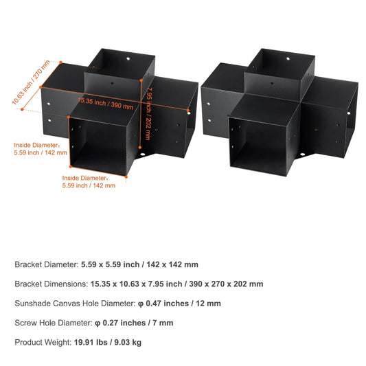 Hoekankers - Hoekconnectoren - Pergolabeugelset - Metaal - DIY-paalbasisset - 6x6in - 2 stuks - Zwart