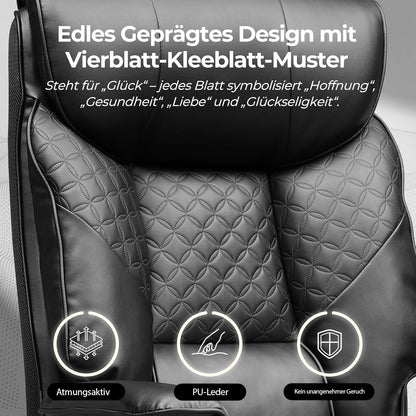 Gamingstoel – Bureaustoel – Kantoorstoel – Gamedraaistoel – Zware Gebruiker Stoel – Verstelbare Rugleuning – 3D Zadelkussen met Pocketveren – Zwart – Geschikt tot 180 kg – PU Leder
