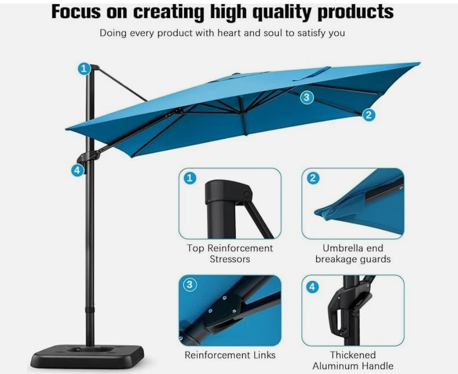 Parasol – Cantilever Parasol – Balkonparasol – Tuinparasol – Zweefparasol – Lichtblauw – 3x3 Meter Groot – Verstelbare Hoogte 5-standen – Duurzaam Aluminium Frame – Waterafstotend Polyester