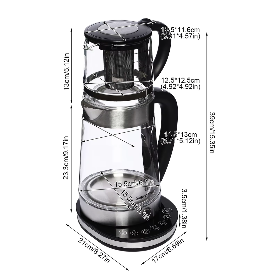 Theeset met Waterkoker en Theepot – Glazen Waterkoker 2.5L + Theepot met Filter 1L – Set van Ketel en Theepot – Voor Thee & Infusies – Stijlvol en Hittebestendig Glas