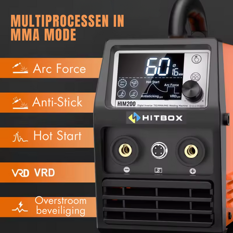 Hitbox - Lasmachine - Elektrische Lasser - 3 in 1 MIG Gasloze Lasmachine - MIG/MMA Lift TIG Lasser - Gas Afgeschermd - Enkele Spanning - Oranje