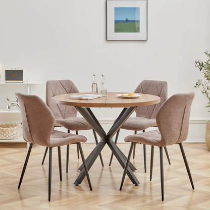 Ronde Eettafel 100 cm – Massief Houten Tafel met Stalen X-Frame – Eettafel voor 2 tot 4 Personen – Zwart Onderstel & Donkerbruin Tafelblad – Industrieel Design