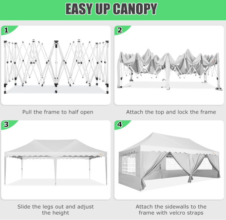 Pop-up Partytent – Vouwtent – Evenemententent – Tuin Tent – Tunneltent – 3x6 Meter – Waterafstotende Zilveren Coating – Inclusief 6 Zijwanden en Wieltas
