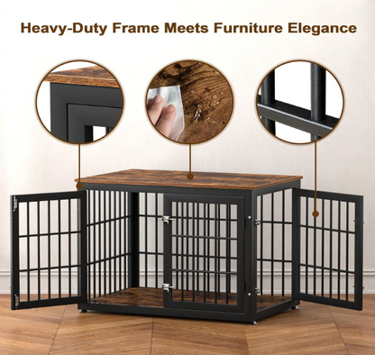 Hondenbench – Hondenkooi – Bench – Hondenhuisje – Dierenkooi – 3 Deuren – Uitneembare Lade – Metaal Met Houtlook – Maat M – Zwart