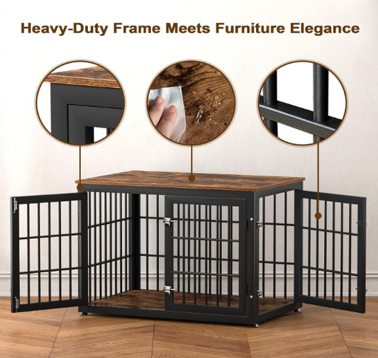 Hondenbench – Hondenkooi – Bench – Hondenhuisje – Dierenkooi – 3 Deuren – Uitneembare Lade – Metaal Met Houtlook – Maat M – Zwart