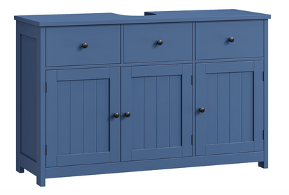 Badkamerkast – Badkamermeubel – Wastafelonderkast – Opbergkast – Vrijstaande Kast – Vochtbestendig Hout – 68,5 cm Hoog – 2 Deuren en 2 Lades - Blauw