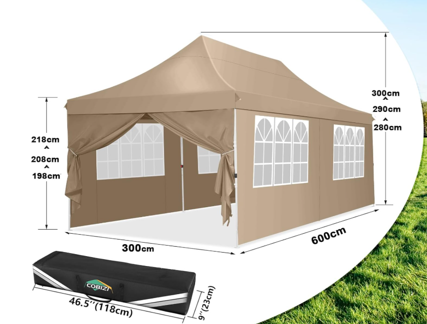 Partytent – Feesttent – Paviljoen – Tuintent – Opvouwbare Tent – 3x6 m – Waterdicht – 4 Afneembare Zijwanden – Verstelbare Hoogte – Inclusief Draagtas