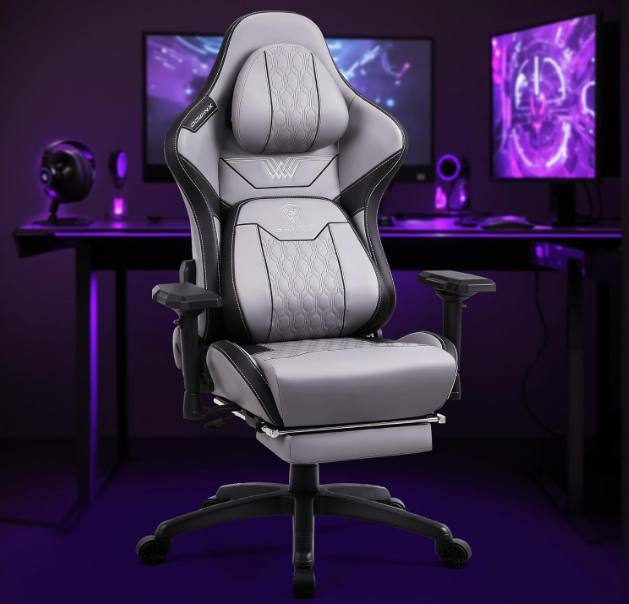 Gaming Stoel – Bureaustoel – Office Chair – Gamerstoel – Ergonomische Stoel – Grijs – 4D Verstelbare Armleuningen – Hoogte- en Lendensteun – 360° Draaibaar – Metalen Frame – Max 158,7 kg