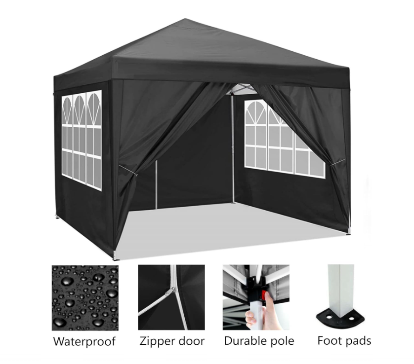 Partytent – Pop-up Tent – Feesttent – Tuintent – Paviljoen – 3,05x3,05 m – Waterdicht – Verstelbare Hoogte – 4 Afneembare Zijwanden – Draagtas