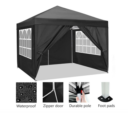 Partytent – Pop-up Tent – Feesttent – Tuintent – Paviljoen – 3,05x3,05 m – Waterdicht – Verstelbare Hoogte – 4 Afneembare Zijwanden – Draagtas