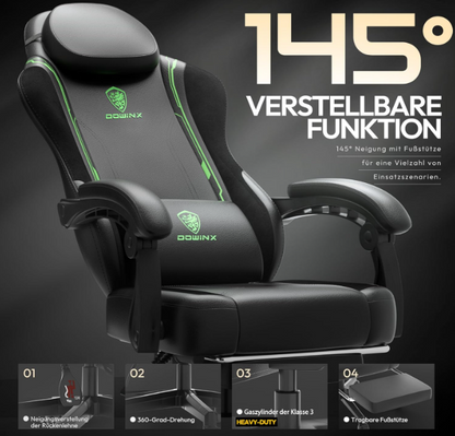 Gaming Stoel – Bureaustoel – Racestoel – Zitzak – Werkstoel – Ergonomisch Design – Verstelbare Rugleuning & Voetsteun – Zwart Wit