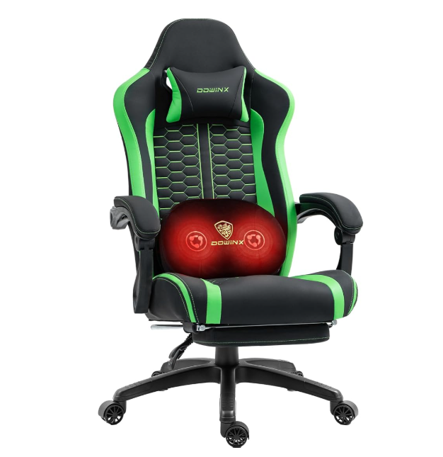 Gamingstoel – Gamestoel – Gaming Chair – Game Stoel – Bureaustoel – Ergonomische Lendensteun – Pocketvering Zitting Met Voetsteun – Donkergroen