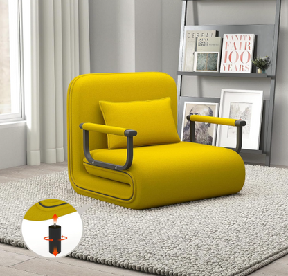 Slaapbank – Bedbank – Sleeperbank – Bedsofa – Zitbank – Geel – Memory Foam Kussen – Compact Metalen Frame