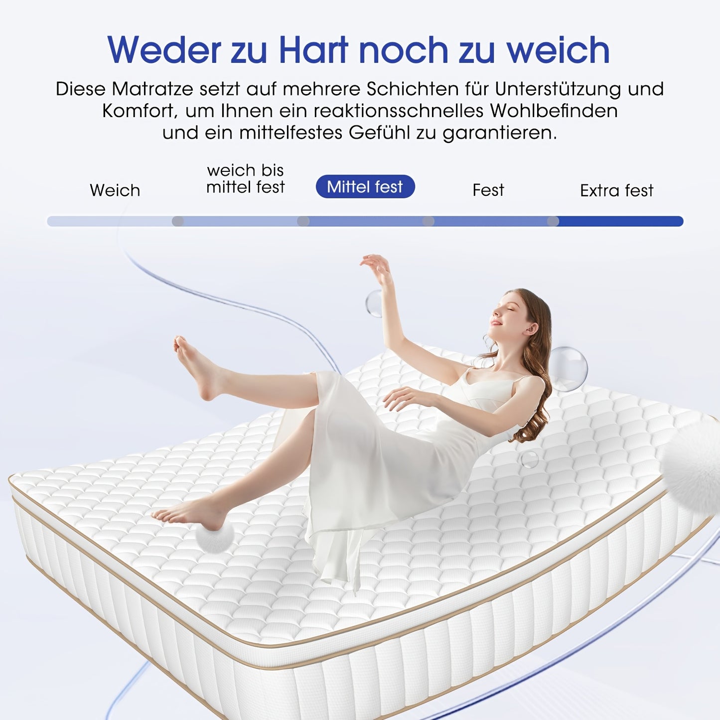 Kaluote Mattress 160×200 | Pocket Spring Mattress, 7-Zone Support, Cold Foam, 26 cm High, Hardness H3, Breathable, Includes Fitted Sheet, Stable Support, Suitable for Adults