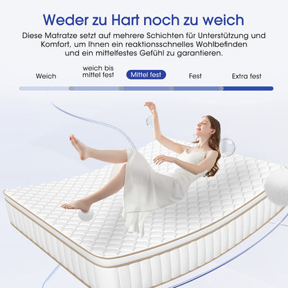 Kaluote Mattress 160×200 | Pocket Spring Mattress, 7-Zone Support, Cold Foam, 26 cm High, Hardness H3, Breathable, Includes Fitted Sheet, Stable Support, Suitable for Adults